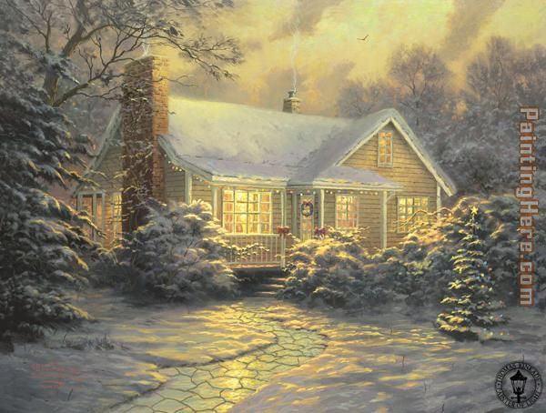 xmas cottage painting - Thomas Kinkade xmas cottage art painting